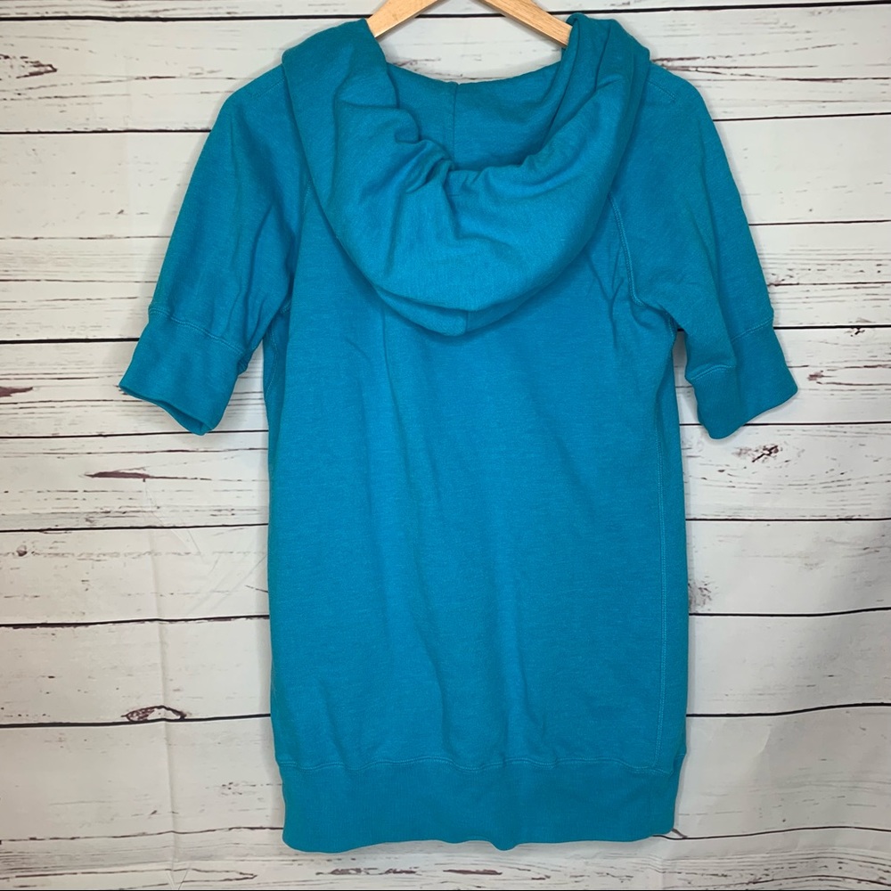 Roots | Short Sleeve V Neck Hooded Blue Sweatshirt with Front Pocket - Picture 6 of 7